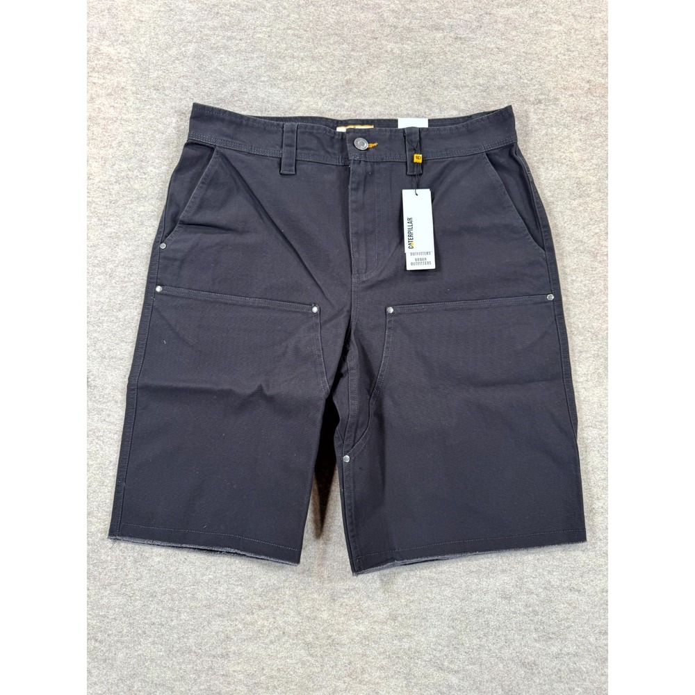 Caterpillar Workwear Utility Shorts Mens 32W Black Cotton Logo Stretch Raw Hem